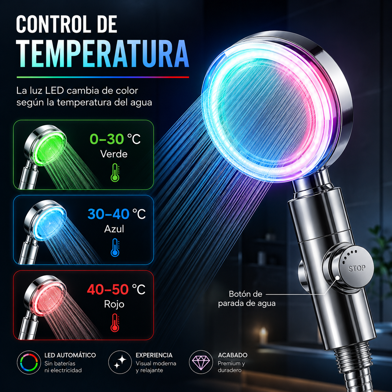 Cabezal de Ducha Con Luz Led - Ziora